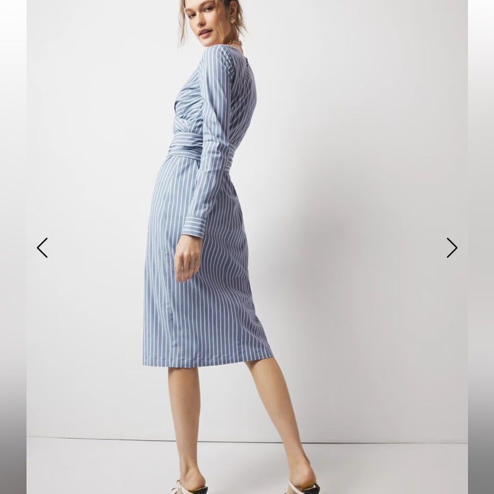 WHBM Poplin Twist-Front Midi Shirt Dress - Picture 2 of 15